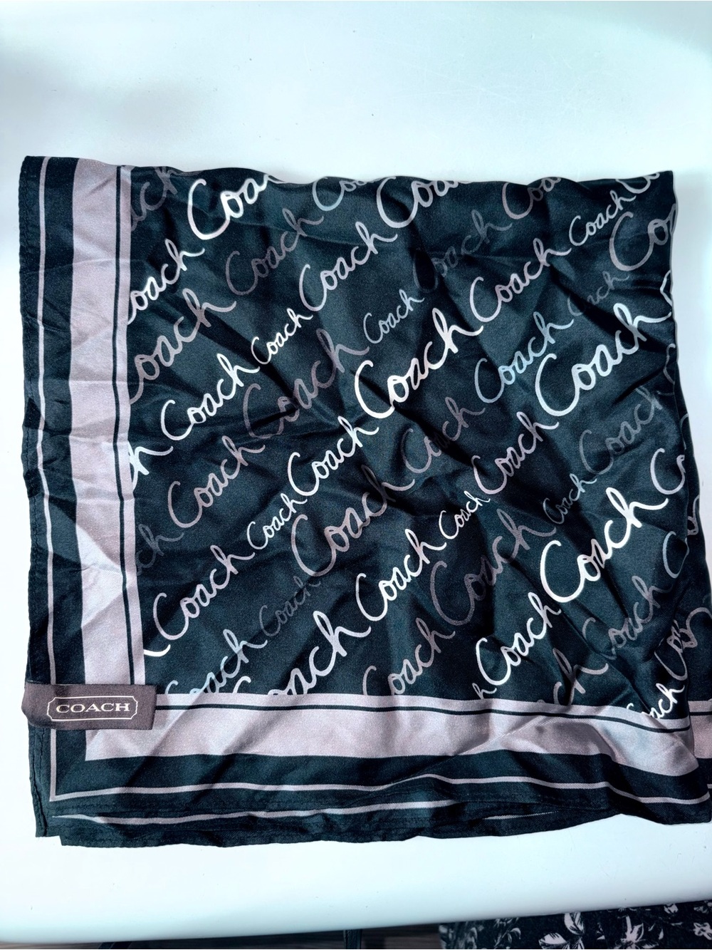 Coach Black & white Script Logo Silk Scarf